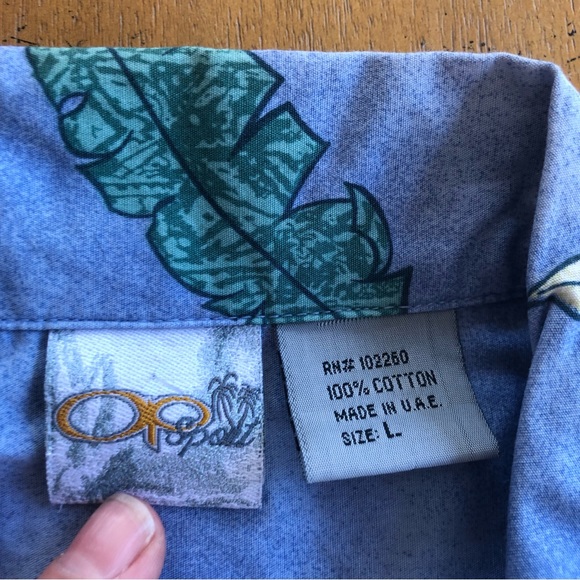 Vintage Men's Hawaiian Shirt Blue Hibiscus Ocean Pacific OP Floral Botanical L - Picture 4 of 7